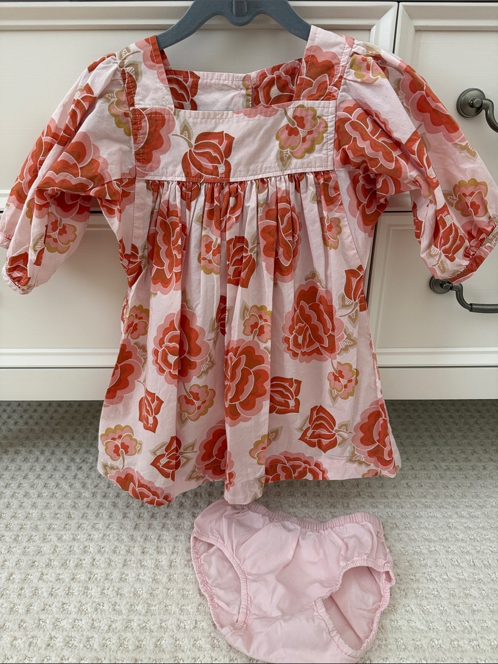 Pink Floral Long-Sleeve Toddler Dress with Pink Bloomers